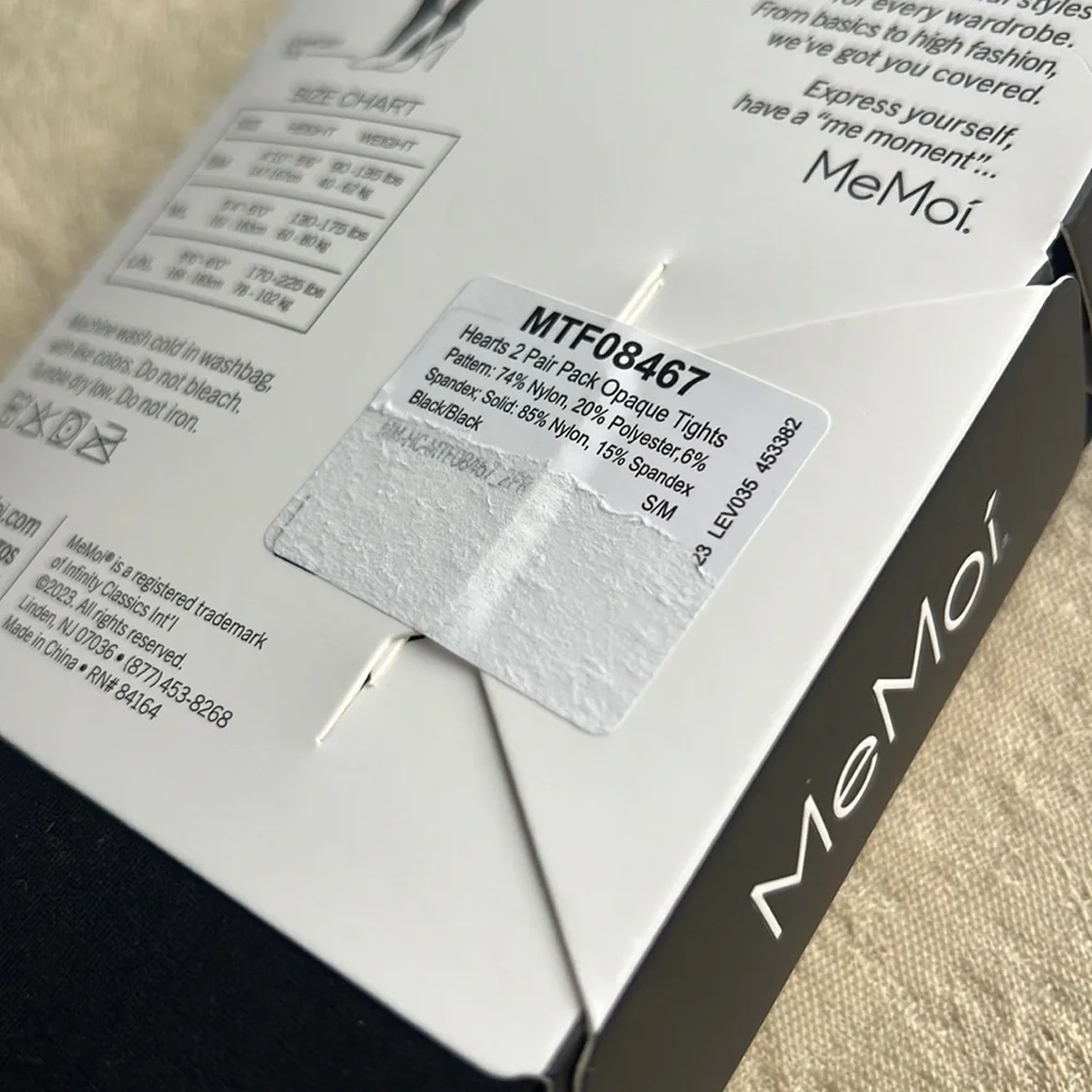 MEMOI 2 pair Control Top Opaque Tights size S/M black